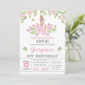 Invitation Girl Bunny 1er anniversaire fête Pink Garden Flora (Debout devant)