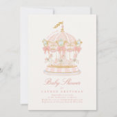 Invitation Girl Carousel Fairytale Bows Pink Baby Shower (Devant)