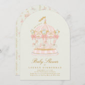 Invitation Girl Carousel Fairytale Sage Arch Baby Shower (Devant / Derrière)