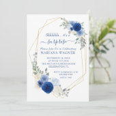 Invitation Girl Chic Navy Blue Floral Surprise Anniversaire (Debout devant)