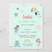Invitation Girl Cute Unicorn fête d'anniversaire (Devant)