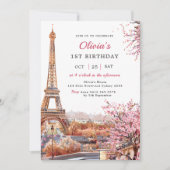 Invitation Girl Eiffel Tower Paris 1er anniversaire (Devant)