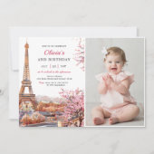 Invitation Girl Eiffel Tower Paris 2ème anniversaire (Devant)