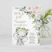 Invitation Girl Elephant Baby Shower (Debout devant)