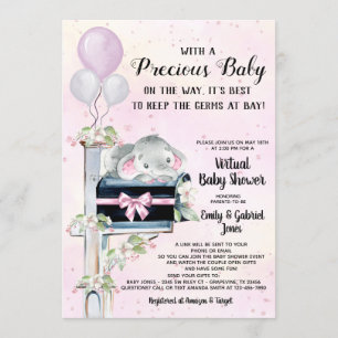 Invitation Girl Elephant Covid Baby shower Par Courrier