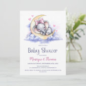 Invitation Girl Elephant Moon Baby Shower (Debout devant)