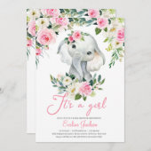 Invitation Girl Elephant rose rousse fleurs verdure feuillage (Devant / Derrière)