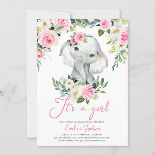 Invitation Girl Elephant rose rousse fleurs verdure feuillage