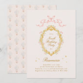 Invitation Girl Fairytale Princess Bow Pink Birthday Party (Devant / Derrière)