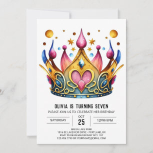 Invitation Girl Fairytale Princess Crown Anniversaire