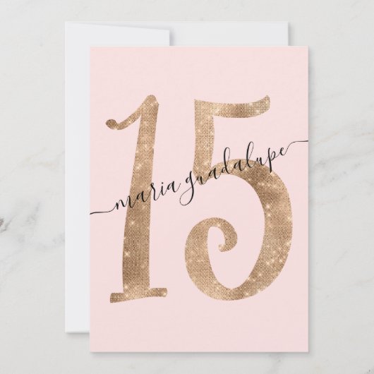 Invitation Girl Faux Gold Parties scintillant Blush Pink Quin (Dos)