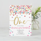 Invitation Girl First Birthday Hearts Rainbow Shower Parties (Debout devant)
