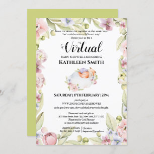 Invitation Girl Fox Elegant Floral Green Douche virtuelle