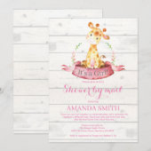 Invitation Girl Giraffe Baby shower par courrier (Devant / Derrière)