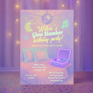 Invitation Girl Glow Neon Disco Sleepover Party