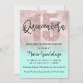 Invitation Girl Grunge Rose Gold Mint Parties scintillant Qui (Devant)