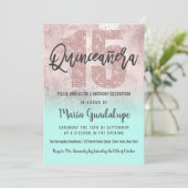 Invitation Girl Grunge Rose Gold Mint Parties scintillant Qui (Debout devant)