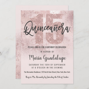 Invitation Girl Grunge Rose or rose Parties scintillant Quinc