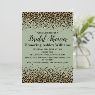Invitation Girl Leopard Sage Green Black Gold Fête des mariée