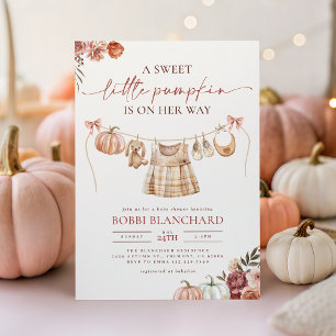 Invitation Girl Little Citrouille Automne Baby shower floral