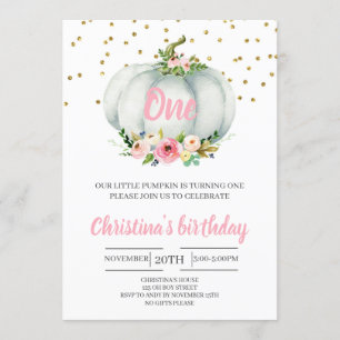 Invitation Girl Little Citrouille Premier anniversaire Automn