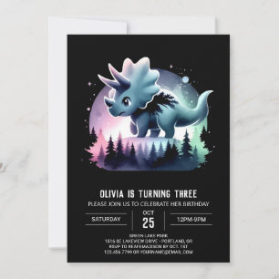 Invitation Girl Modern Triceratops Anniversaire