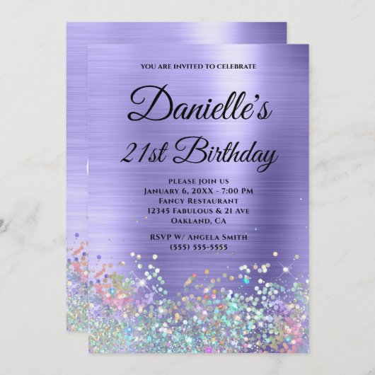 Invitation Girl Periwinkle Parties scintillant Holo Fancy Mon (Devant / Derrière)