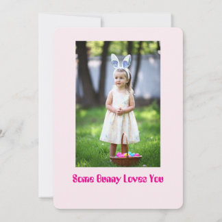 Invitation Girl Photo in Garden, Pink Easter Greeting Card