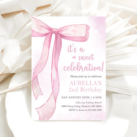 Invitation Girl Pink Bow 2e anniversaire