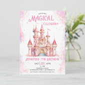 Invitation Girl Pink Castle Princess 7e fête d'anniversaire (Debout devant)