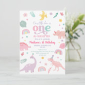 Invitation Girl Pink Dinosaur 1er anniversaire (Debout devant)