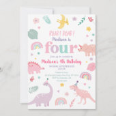 Invitation Girl Pink Dinosaur 4e anniversaire (Devant)
