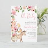 Invitation Girl Pink Farm Baby Shower (Debout devant)