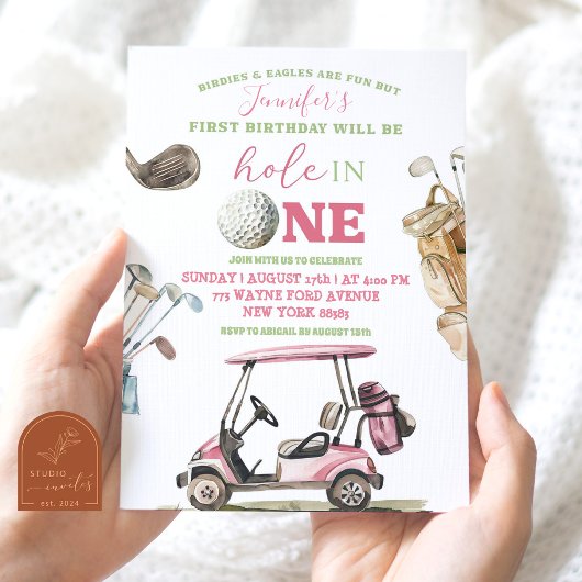 Invitation Girl Pink Golf Part Extérieur Anniversaire