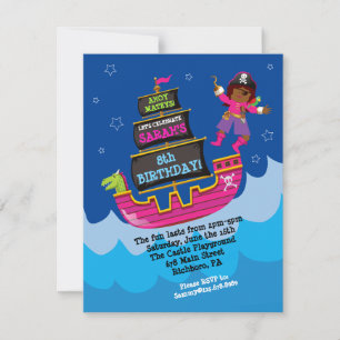 Invitation Girl Pirate Dragon Ship Anniversaire Fête Invitati