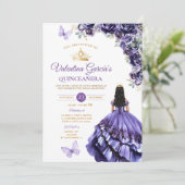 Invitation Girl Purple Dress Quinceañera 15 Anos Flowers Gold (Debout devant)