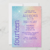 Invitation Girl Purple Stars Galaxy Anniversaire (Devant)