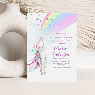 Invitation Girl Rainbow Magic Unicorn Stars Anniversaire