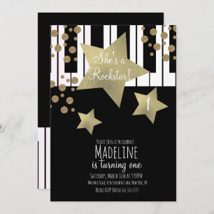 Invitation Girl Rockstar Guitar Faux Gold Star Piano