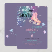 Invitation  Girl Roller Skating Purple Neon Birthday Party (Devant / Derrière)