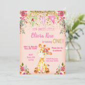 Invitation Girl rose girafe 1er anniversaire invitation. (Debout devant)