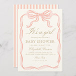Invitation Girl rose ruban élégant Baby shower minimaliste<br><div class="desc">Girl rose ruban élégant Baby shower minimaliste</div>