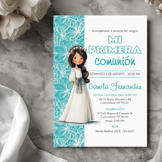 Invitation Girl’s First Communion Cute Catholic Religious