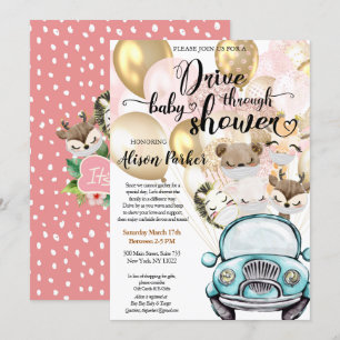 Invitation Girl Safari rose Floral Green Drive par douche I