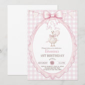 Invitation Girl Silly Goose 1st first birthday invite, goose. (Devant / Derrière)