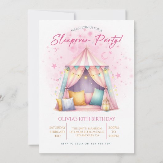Invitation Girl Sleepover birthday party (Devant)
