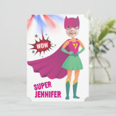 Invitation Girl Superhero 💥 Action Photo Anniversaire (Debout devant)