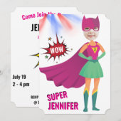 Invitation Girl Superhero 💥 Action Photo Anniversaire (Devant / Derrière)
