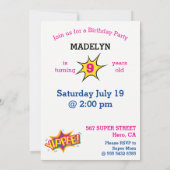 Invitation Girl Superhero Flying 💥 Birthday Photo (Dos)