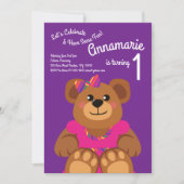 Invitation Girl Teddy Bear Rainbow 1st Birthday Cute (Devant)